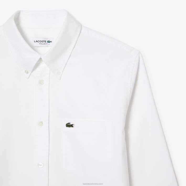 hombres Lacoste 6F241467 blanco 001 camisa regular fit de algodón oxford
