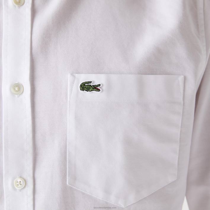 hombres Lacoste 6F241467 blanco 001 camisa regular fit de algodón oxford
