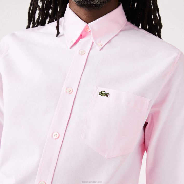 hombres Lacoste 6F241468 ady rosa claro camisa regular fit de algodón oxford