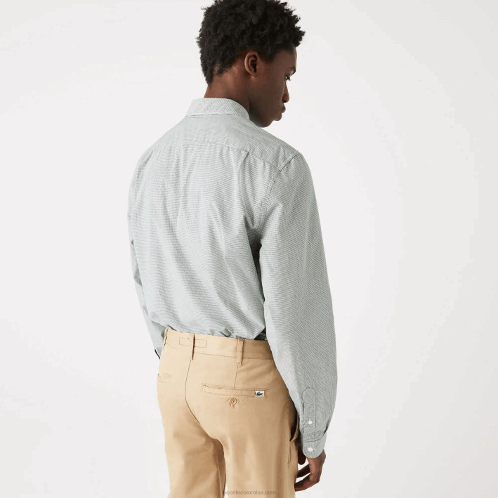 hombres Lacoste 6F241486 blanco verde 737 camisa regular fit de popelina de algodón