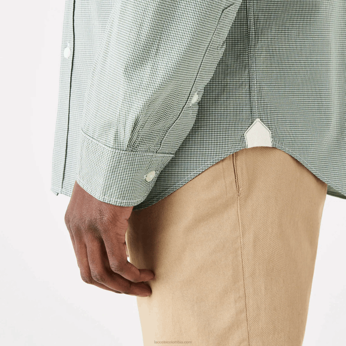hombres Lacoste 6F241486 blanco verde 737 camisa regular fit de popelina de algodón