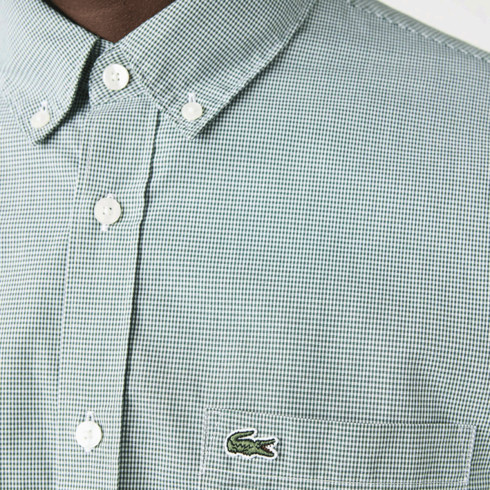 hombres Lacoste 6F241486 blanco verde 737 camisa regular fit de popelina de algodón