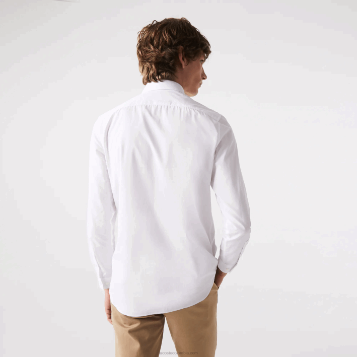 hombres Lacoste 6F241488 blanco 001 camisa slim fit de popelín de algodón elástico