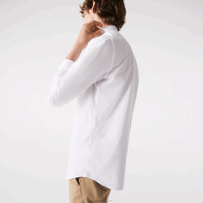 hombres Lacoste 6F241488 blanco 001 camisa slim fit de popelín de algodón elástico