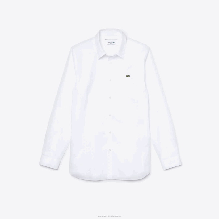 hombres Lacoste 6F241488 blanco 001 camisa slim fit de popelín de algodón elástico