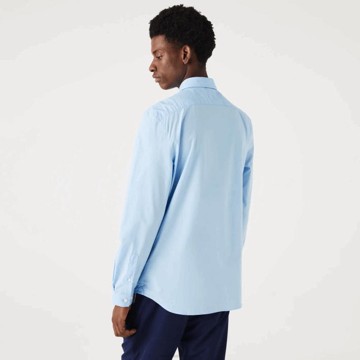 hombres Lacoste 6F241489 hbp azul camisa slim fit de popelín de algodón elástico