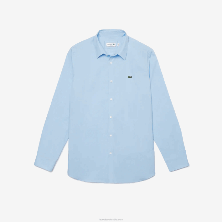 hombres Lacoste 6F241489 hbp azul camisa slim fit de popelín de algodón elástico