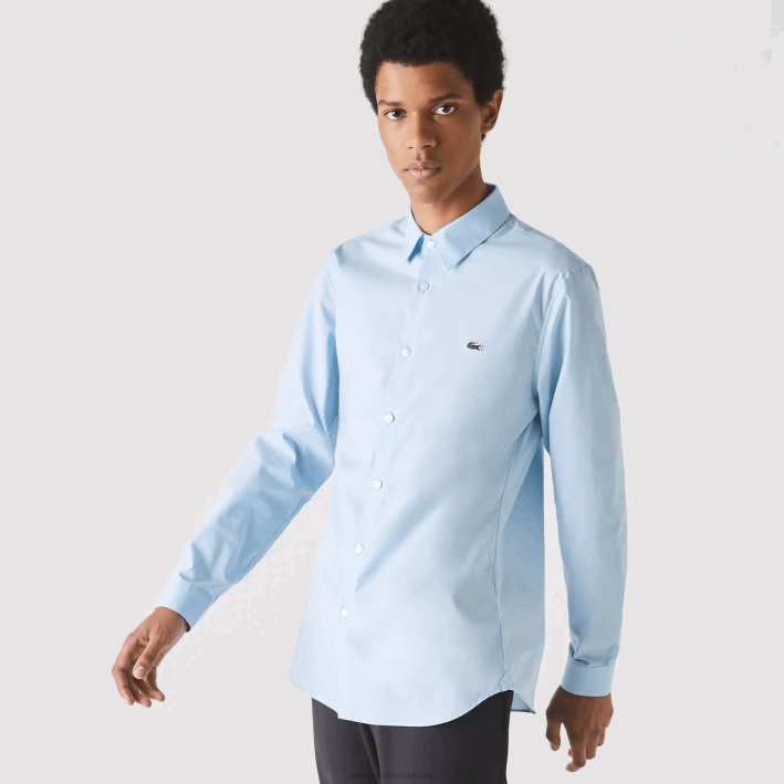 hombres Lacoste 6F241489 hbp azul camisa slim fit de popelín de algodón elástico