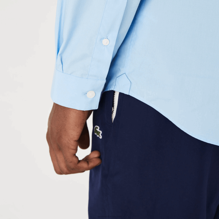 hombres Lacoste 6F241489 hbp azul camisa slim fit de popelín de algodón elástico