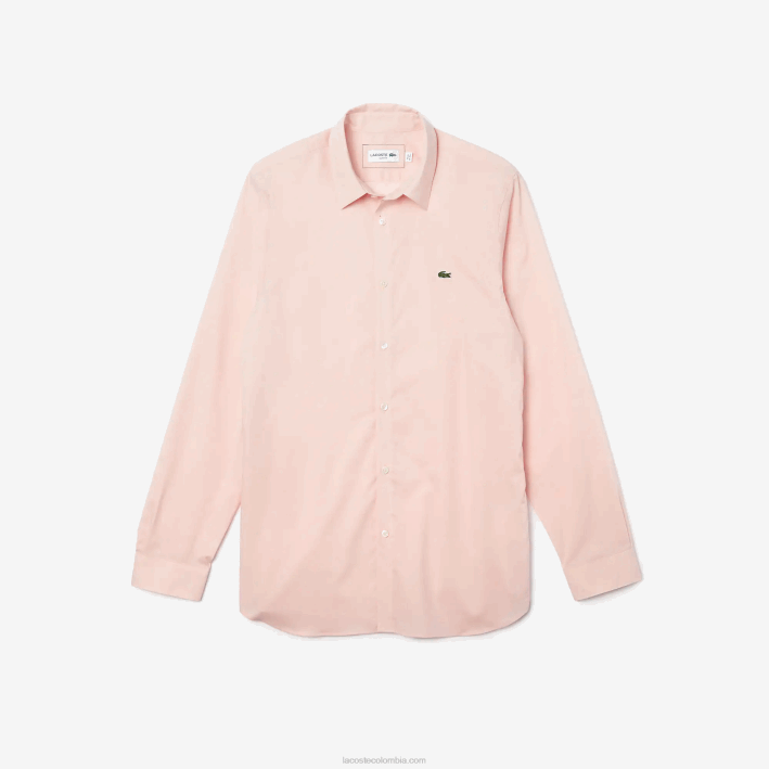 hombres Lacoste 6F241490 ady rosa claro camisa slim fit de popelín de algodón elástico
