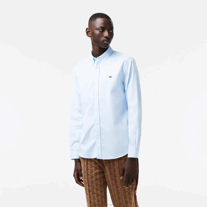 hombres Lacoste 6F241493 hbp azul camisa de corte regular de algodón premium