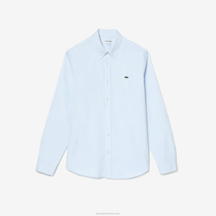 hombres Lacoste 6F241493 hbp azul camisa de corte regular de algodón premium