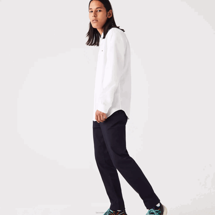hombres Lacoste 6F241494 blanco 001 camisa de corte regular de algodón premium