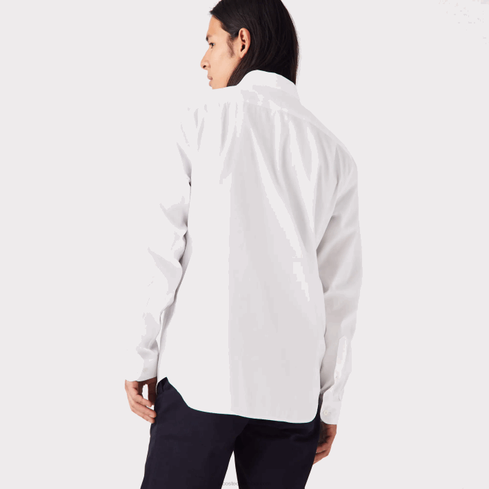 hombres Lacoste 6F241494 blanco 001 camisa de corte regular de algodón premium