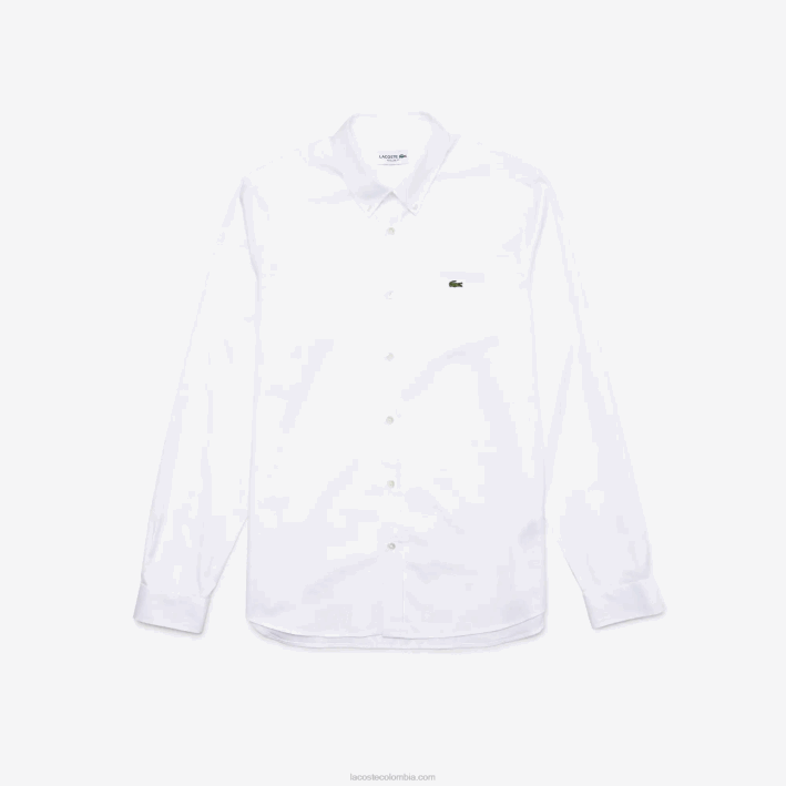 hombres Lacoste 6F241494 blanco 001 camisa de corte regular de algodón premium