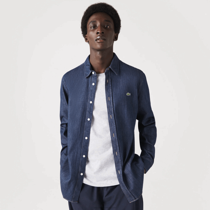 hombres Lacoste 6F241503 gris qjh camisa vaquera regular fit de algodón orgánico