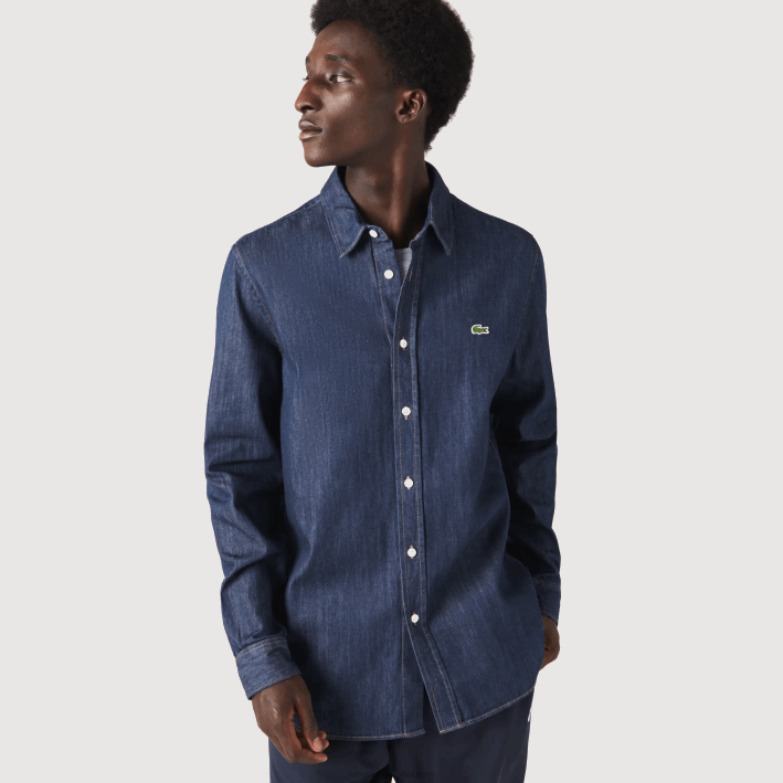 hombres Lacoste 6F241503 gris qjh camisa vaquera regular fit de algodón orgánico