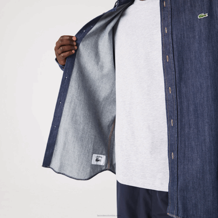 hombres Lacoste 6F241503 gris qjh camisa vaquera regular fit de algodón orgánico