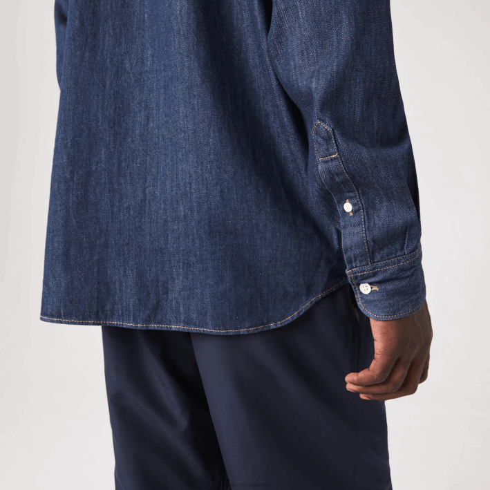 hombres Lacoste 6F241503 gris qjh camisa vaquera regular fit de algodón orgánico