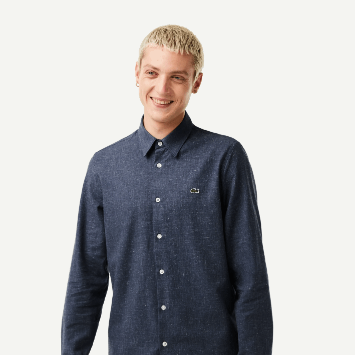 hombres Lacoste 6F241519 negro/blanco hhh camisa slim fit de cambray de algodón