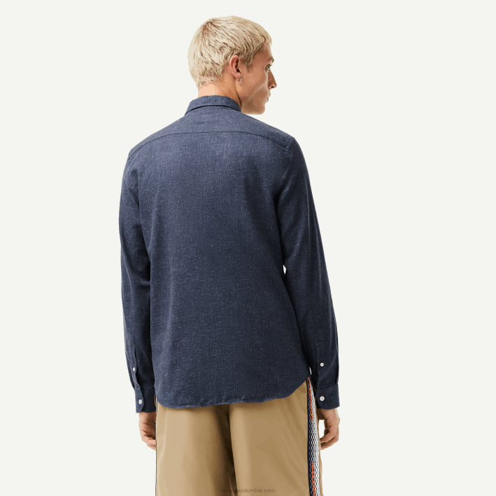 hombres Lacoste 6F241519 negro/blanco hhh camisa slim fit de cambray de algodón