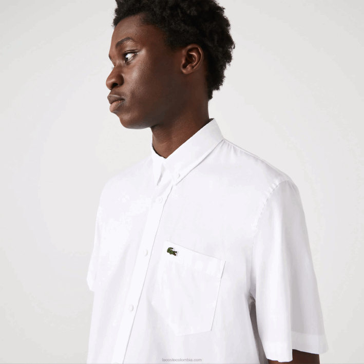 hombres Lacoste 6F241526 blanco 001 camisa regular fit de algodón oxford