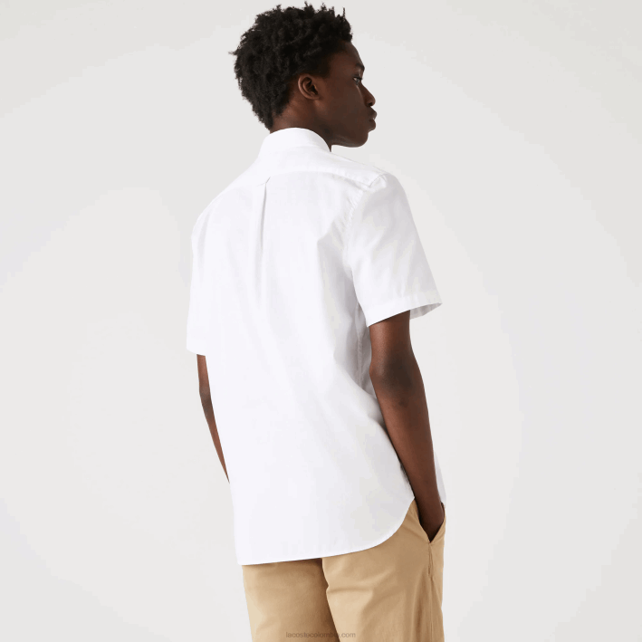 hombres Lacoste 6F241526 blanco 001 camisa regular fit de algodón oxford