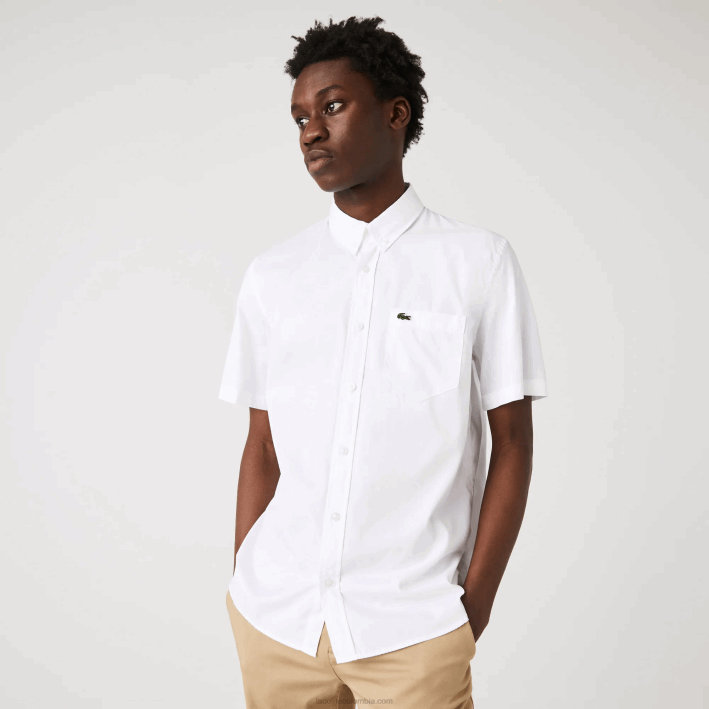 hombres Lacoste 6F241526 blanco 001 camisa regular fit de algodón oxford