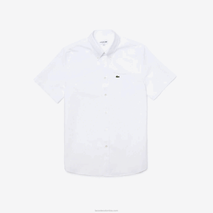 hombres Lacoste 6F241526 blanco 001 camisa regular fit de algodón oxford