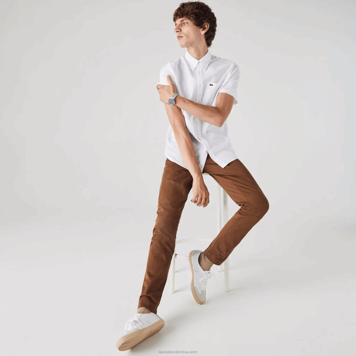 hombres Lacoste 6F241526 blanco 001 camisa regular fit de algodón oxford
