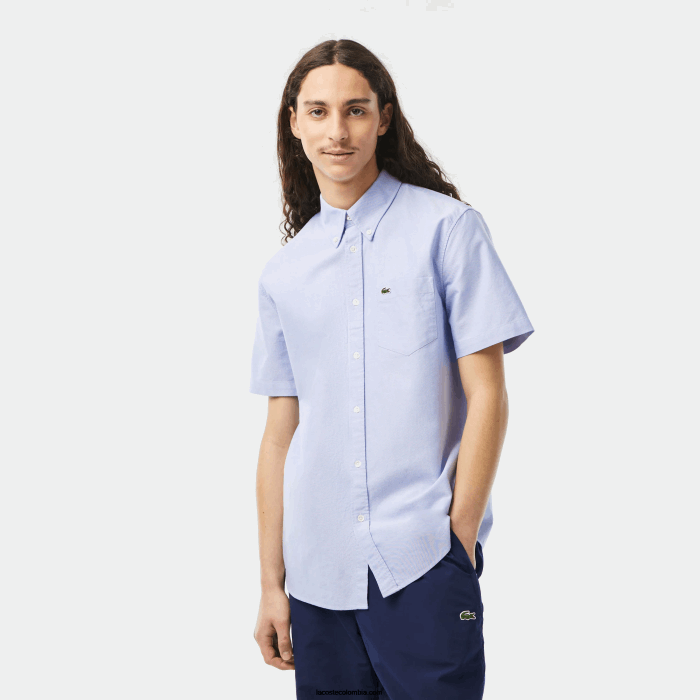 hombres Lacoste 6F241527 hbp azul camisa regular fit de algodón oxford hombres Lacoste 6F241527 hbp azul camisa regular fit de algodón oxford