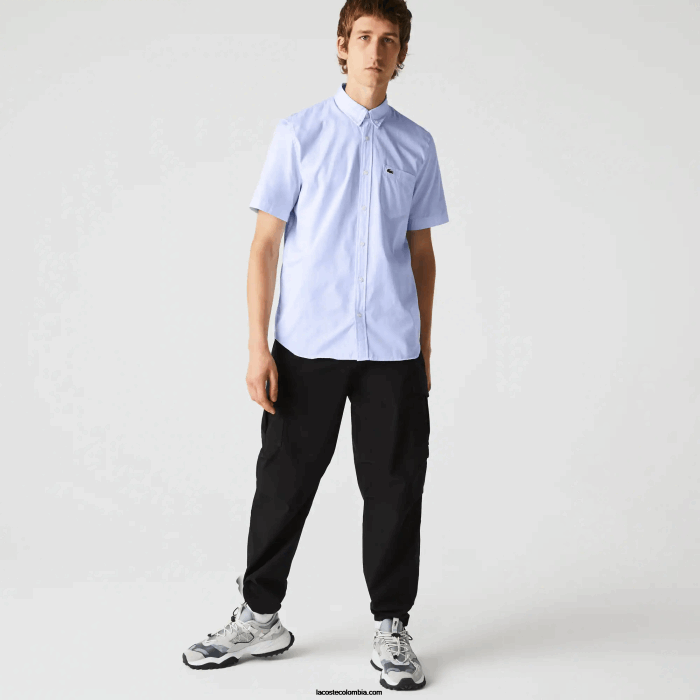 hombres Lacoste 6F241527 hbp azul camisa regular fit de algodón oxford