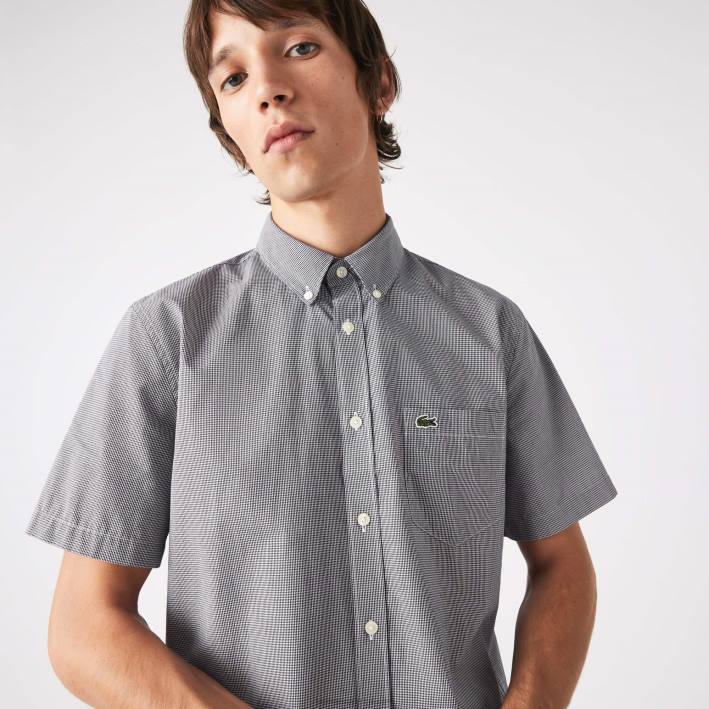 hombres Lacoste 6F241552 blanco azul marino 522 camisa de cuadros vichy regular fit