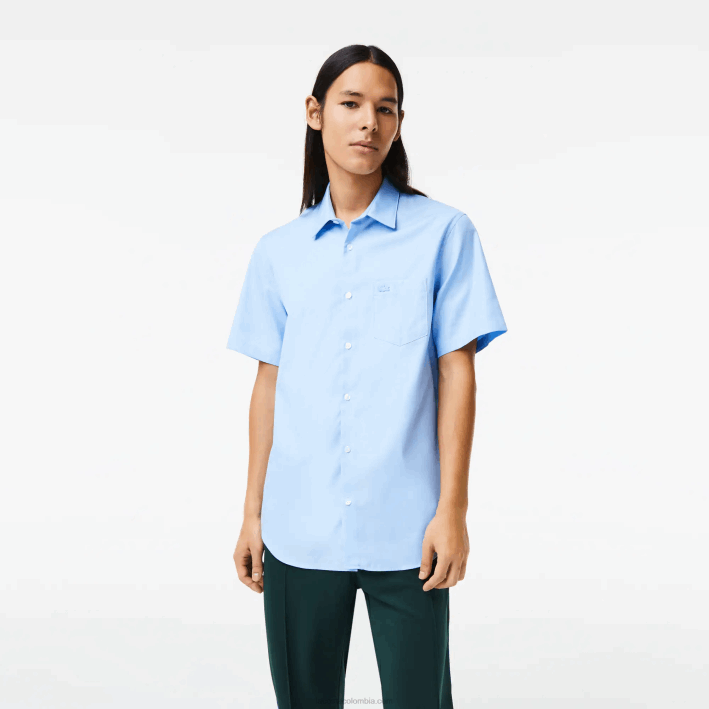 hombres Lacoste 6F241562 hbp azul camisa regular fit de algodón liso