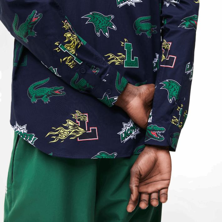 hombres Lacoste 6F241575 azul marino blanco qrn camisa regular fit con estampado de cocodrilo