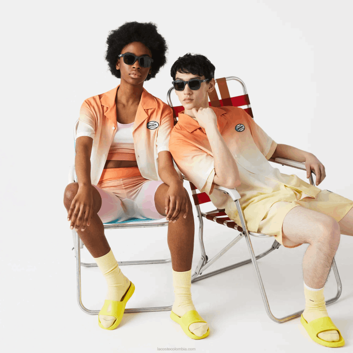 hombres Lacoste 6F241584 naranja blanco amarillo z81 camisa live con estampado degradado y corte holgado