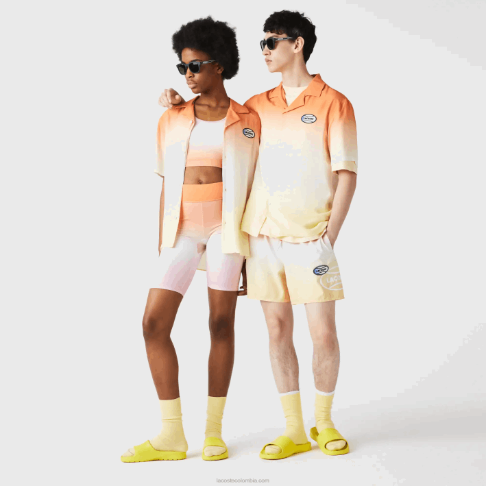 hombres Lacoste 6F241584 naranja blanco amarillo z81 camisa live con estampado degradado y corte holgado