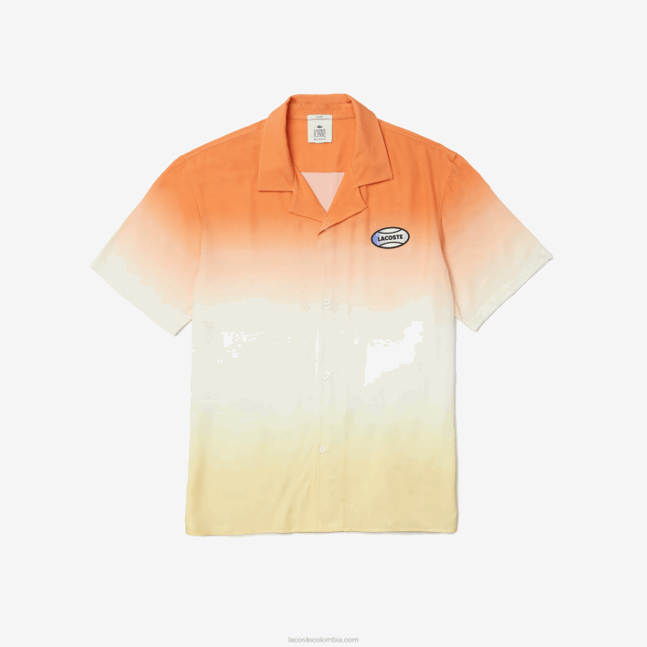 hombres Lacoste 6F241584 naranja blanco amarillo z81 camisa live con estampado degradado y corte holgado
