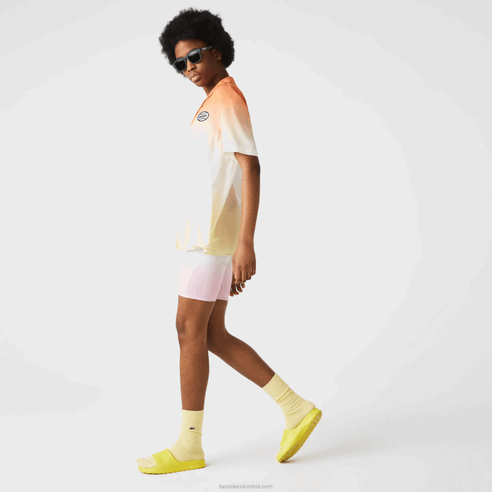 hombres Lacoste 6F241584 naranja blanco amarillo z81 camisa live con estampado degradado y corte holgado