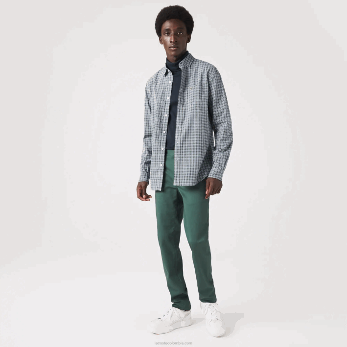 hombres Lacoste 6F241609 blanco negro verde tav camisa regular fit con estampado de cuadros