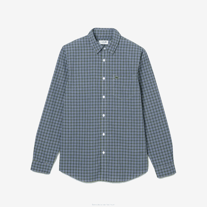 hombres Lacoste 6F241609 blanco negro verde tav camisa regular fit con estampado de cuadros