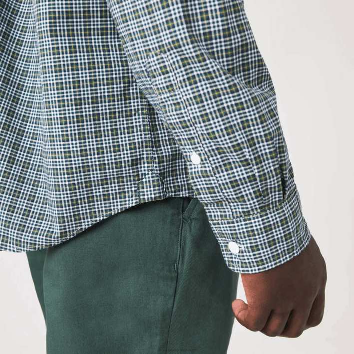 hombres Lacoste 6F241609 blanco negro verde tav camisa regular fit con estampado de cuadros