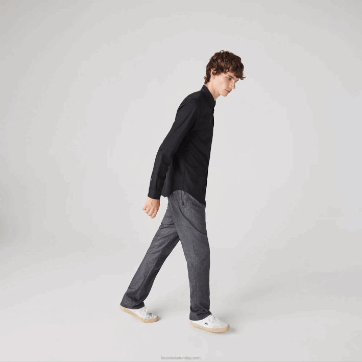 hombres Lacoste 6F241613 fondo azul marino camisa regular fit de popelina de algodón