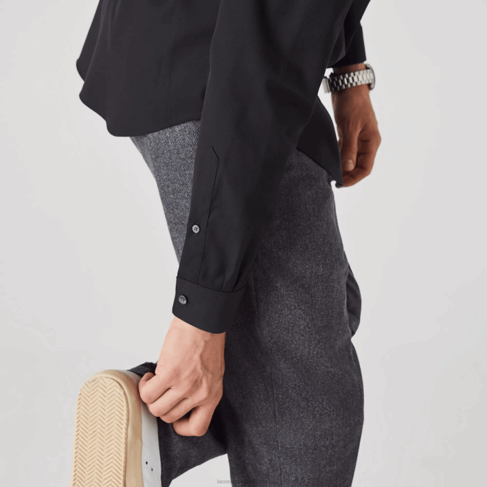 hombres Lacoste 6F241613 fondo azul marino camisa regular fit de popelina de algodón