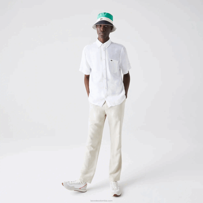 hombres Lacoste 6F241646 blanco 001 camisa de lino regular fit