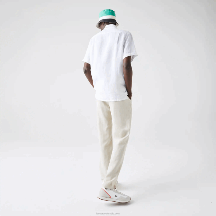hombres Lacoste 6F241646 blanco 001 camisa de lino regular fit