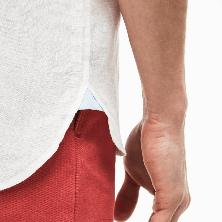 hombres Lacoste 6F241646 blanco 001 camisa de lino regular fit