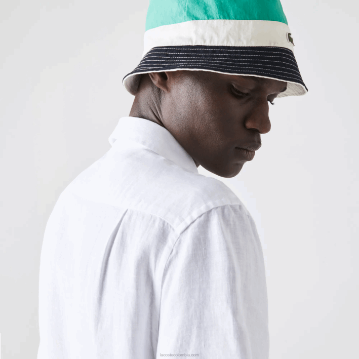 hombres Lacoste 6F241646 blanco 001 camisa de lino regular fit