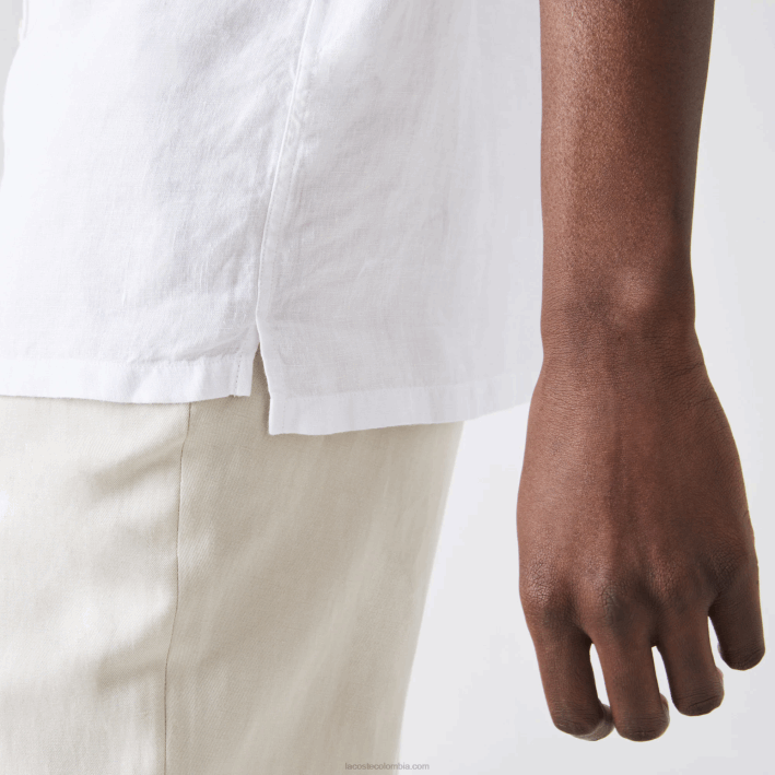 hombres Lacoste 6F241646 blanco 001 camisa de lino regular fit