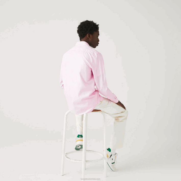 hombres Lacoste 6F241649 ady rosa claro camisa slim fit de algodón premium